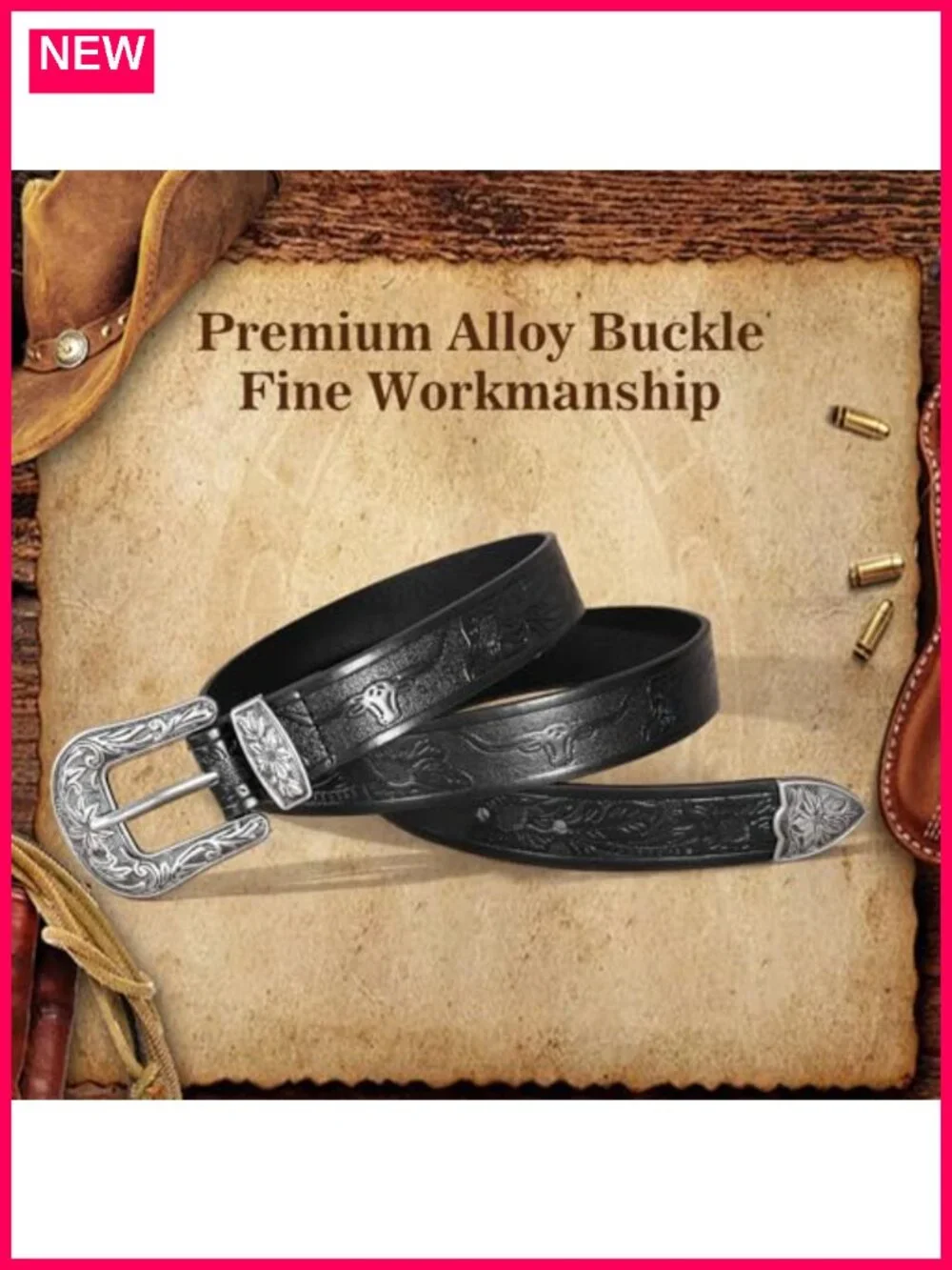 Vintage Floral Carved PU Leather Western Belt for Women Cowgirl
